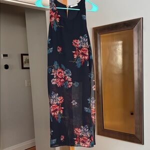 Floral Sleeveless Dress - Navy and Red